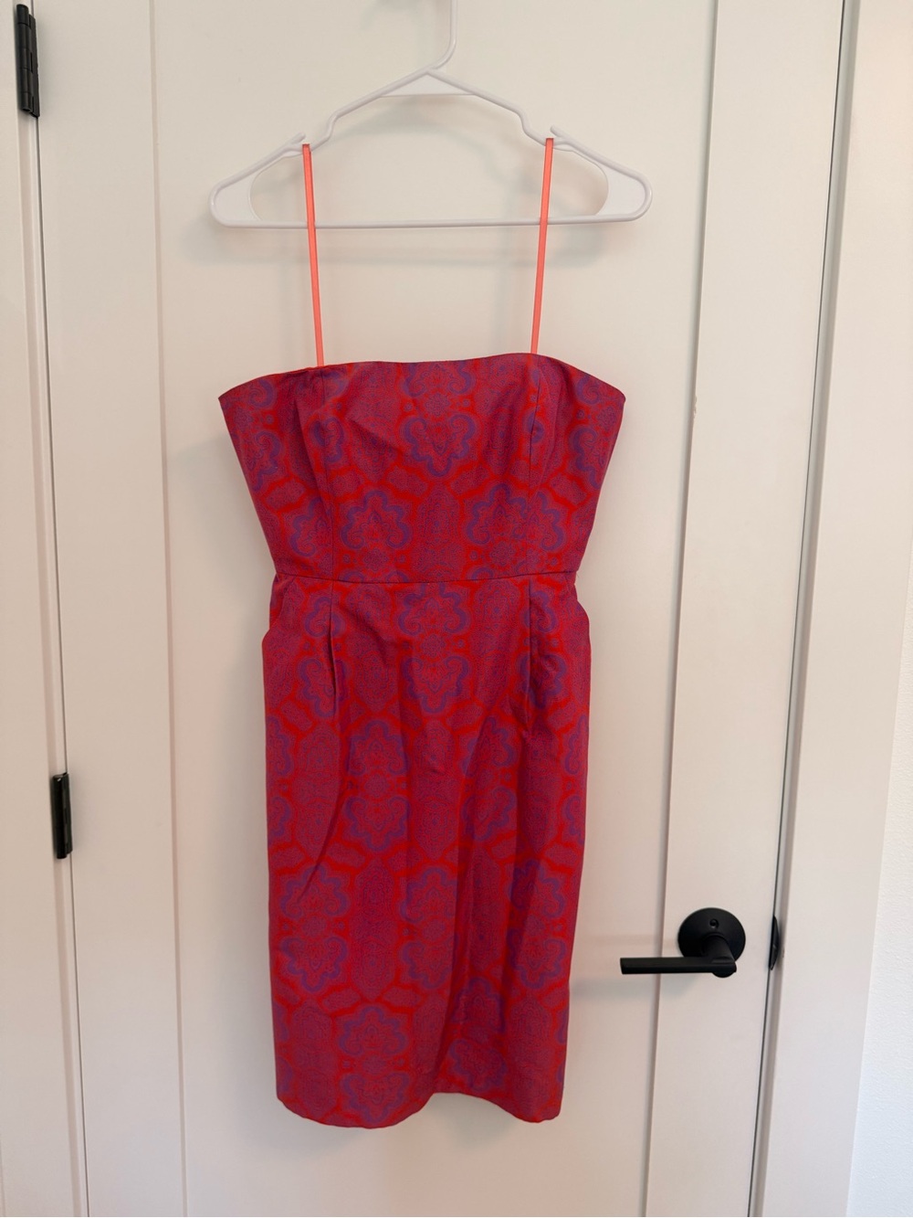 J. Crew Strapless Pink and Red Patterned Dress